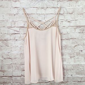 F21 | light pink beaded gold strappy top tank M